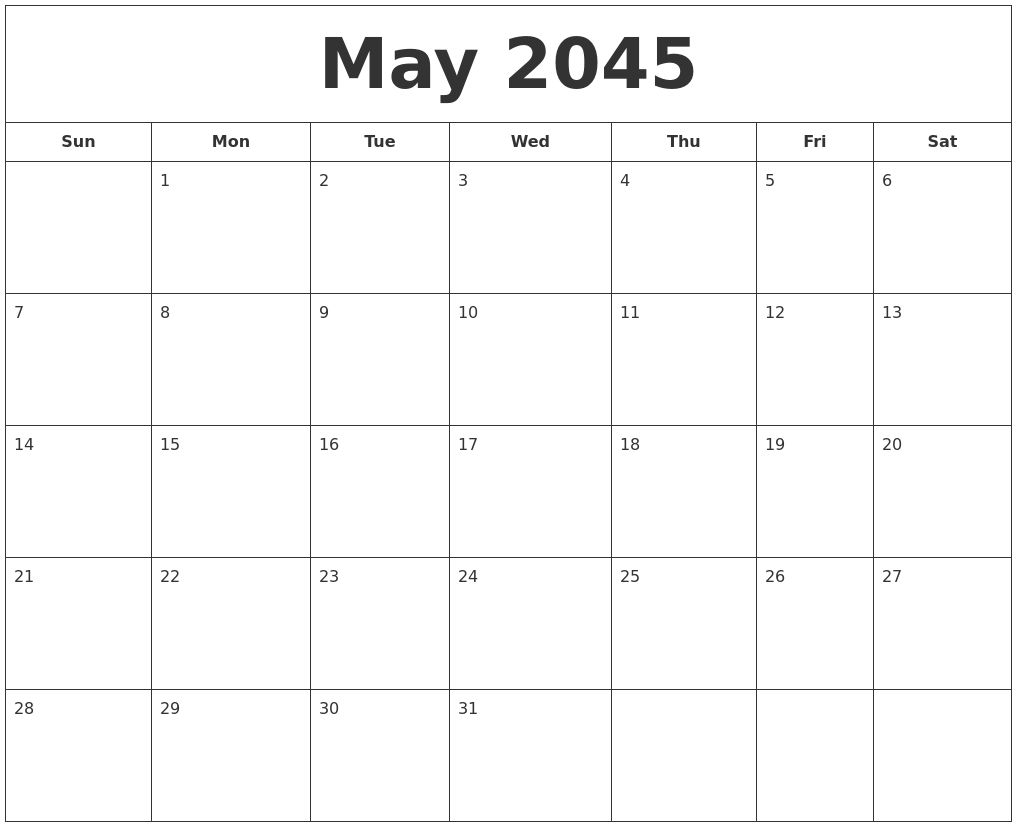 May 2045 Printable Calendar
