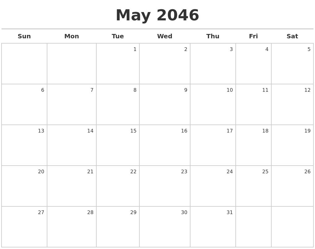 May 2046 Calendar Maker