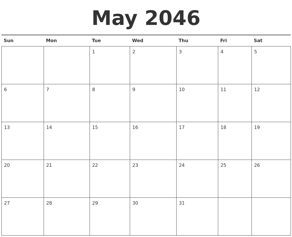 May 2046 Calendar Printable