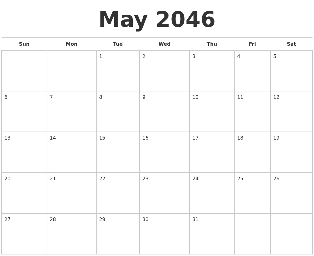 May 2046 Calendars Free