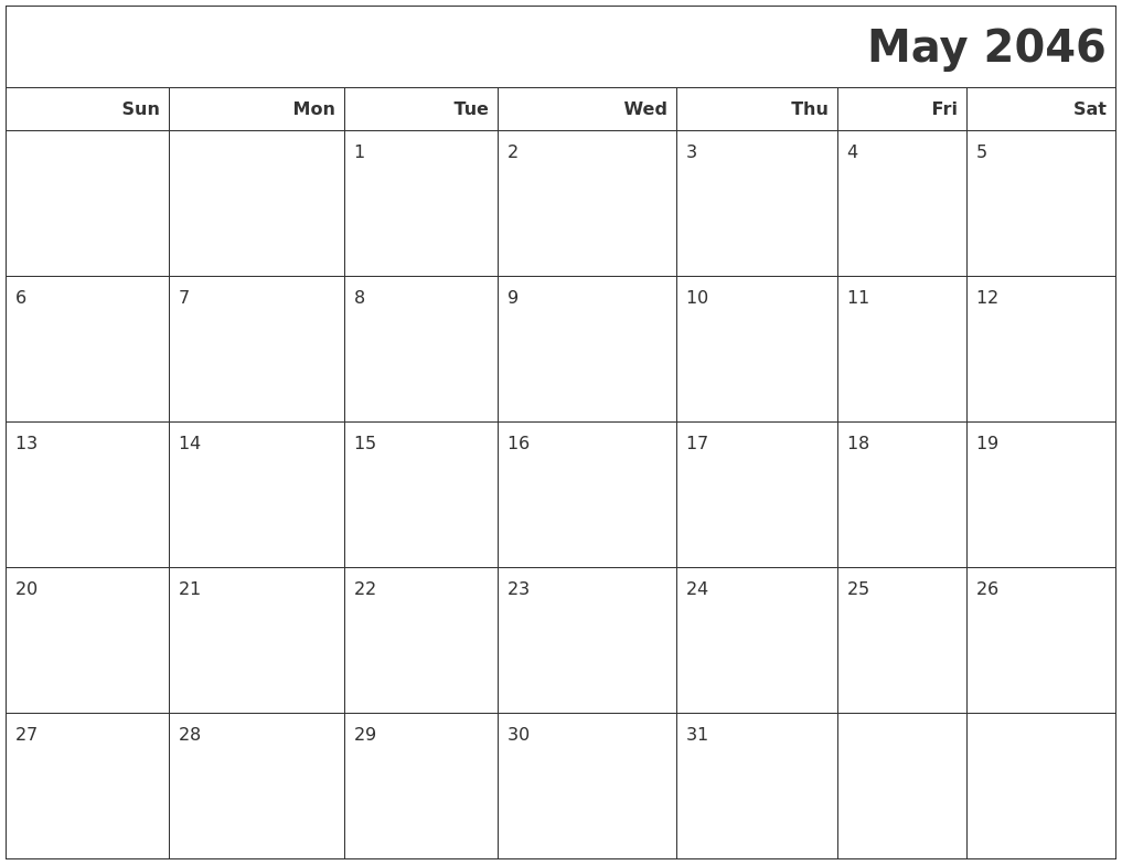 May 2046 Calendars To Print