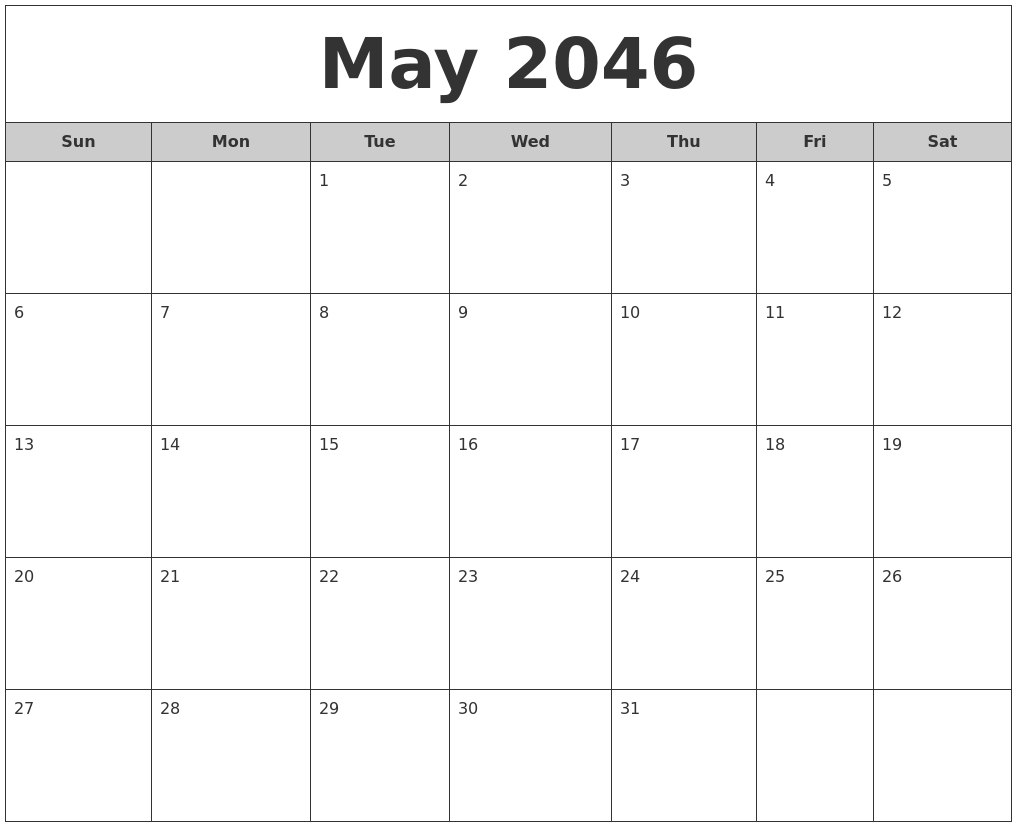 May 2046 Free Monthly Calendar