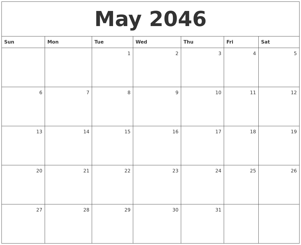 May 2046 Monthly Calendar