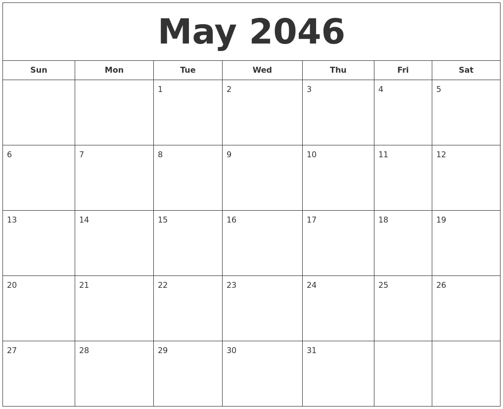 May 2046 Printable Calendar