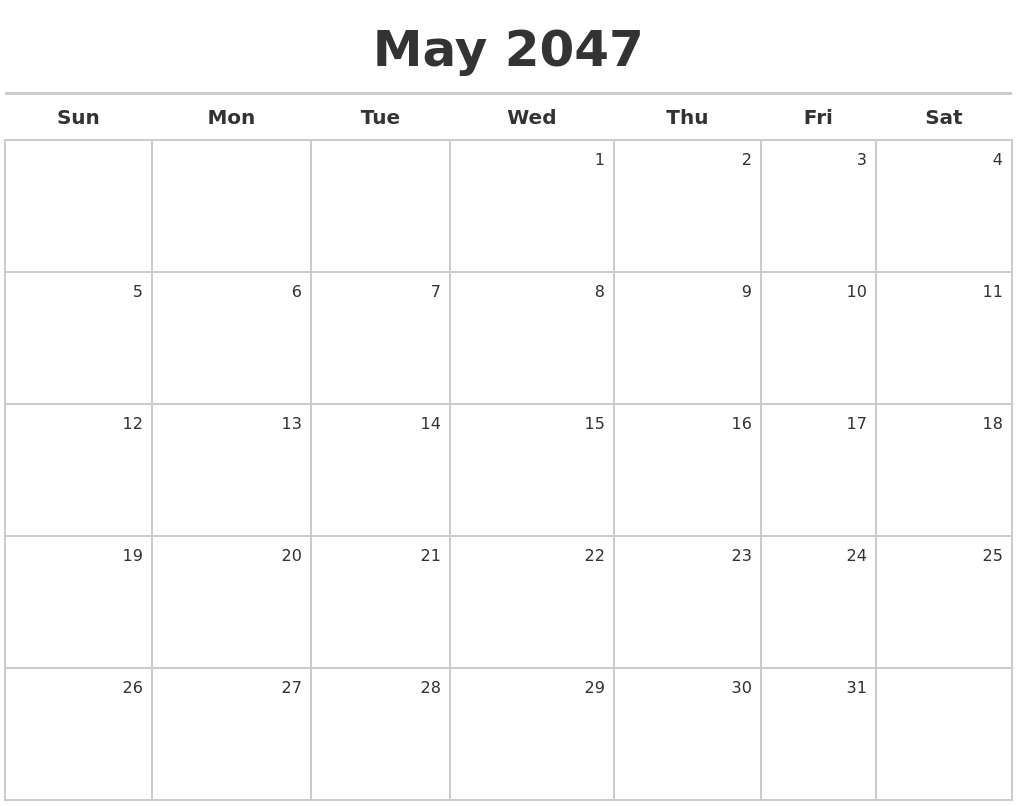 May 2047 Calendar Maker