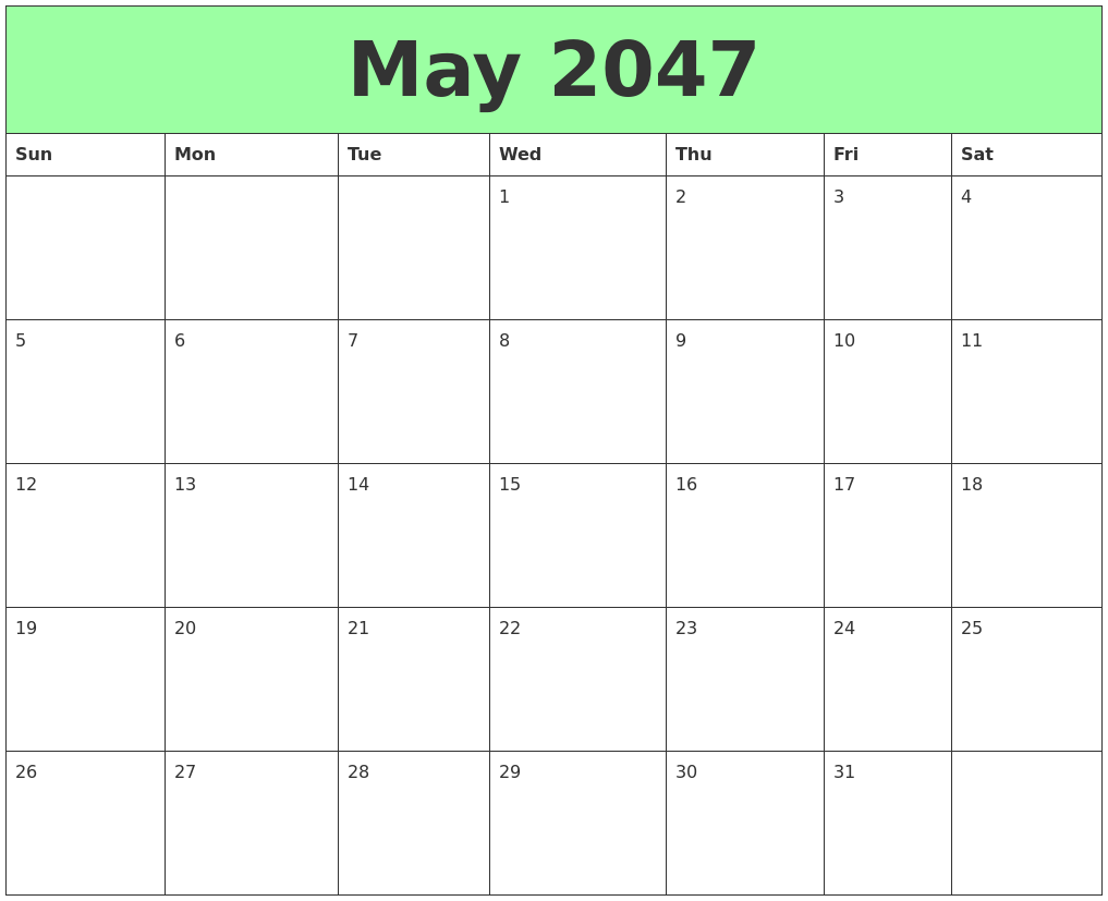 November 2047 Blank Calendar Template