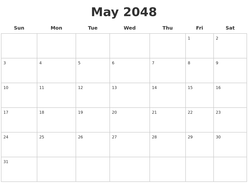 May 2048 Blank Calendar Pages