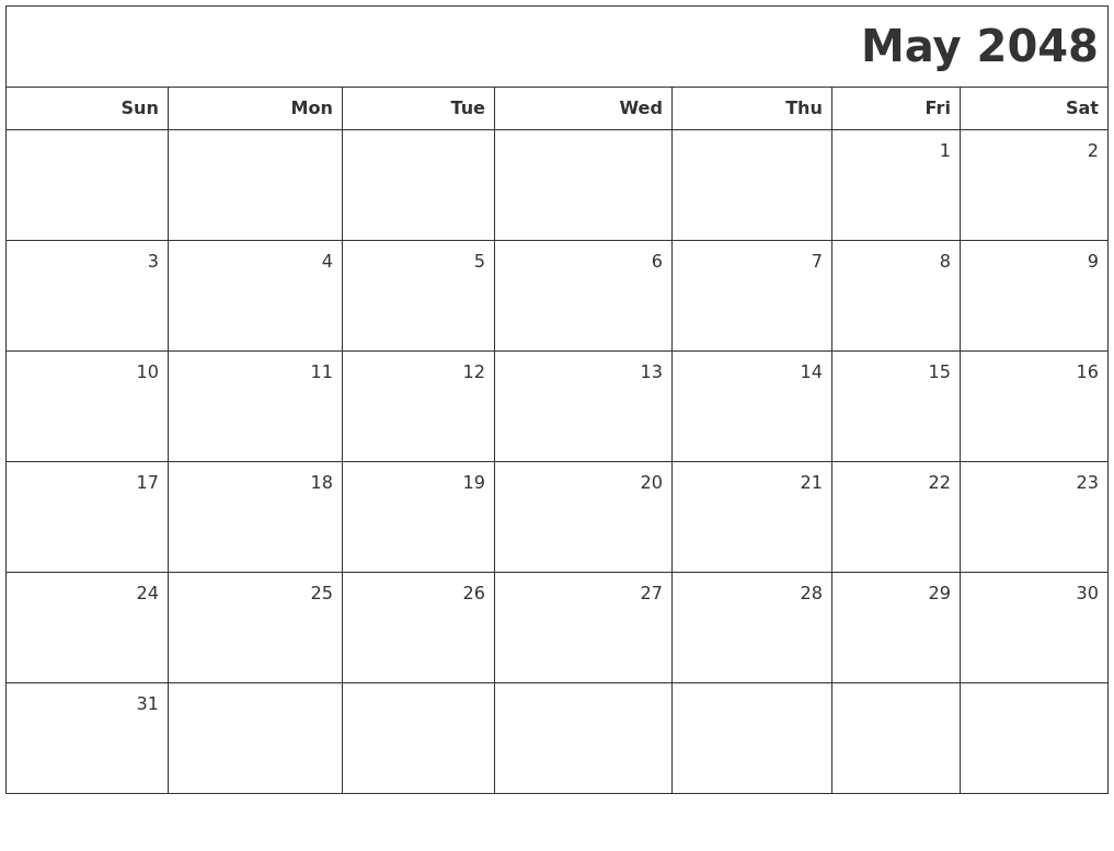 May 2048 Printable Blank Calendar