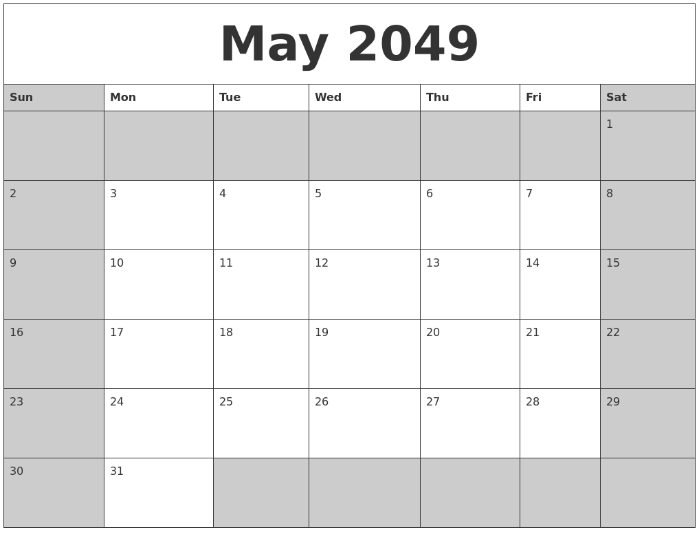 May 2049 Calanders