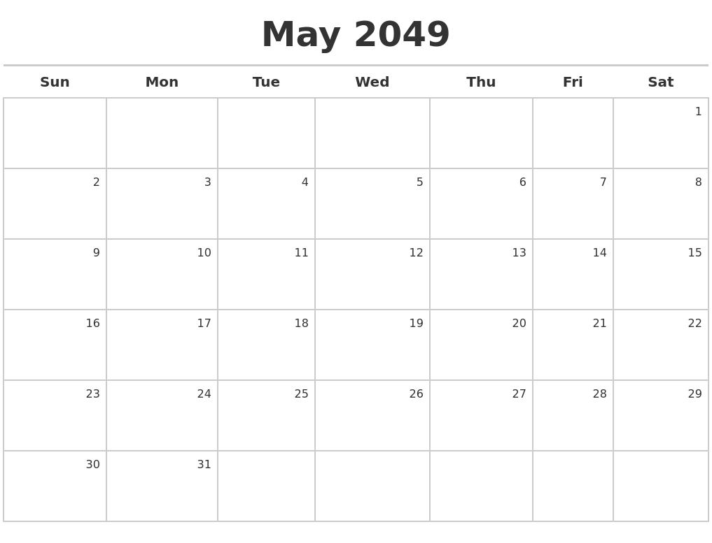 May 2049 Calendar Maker