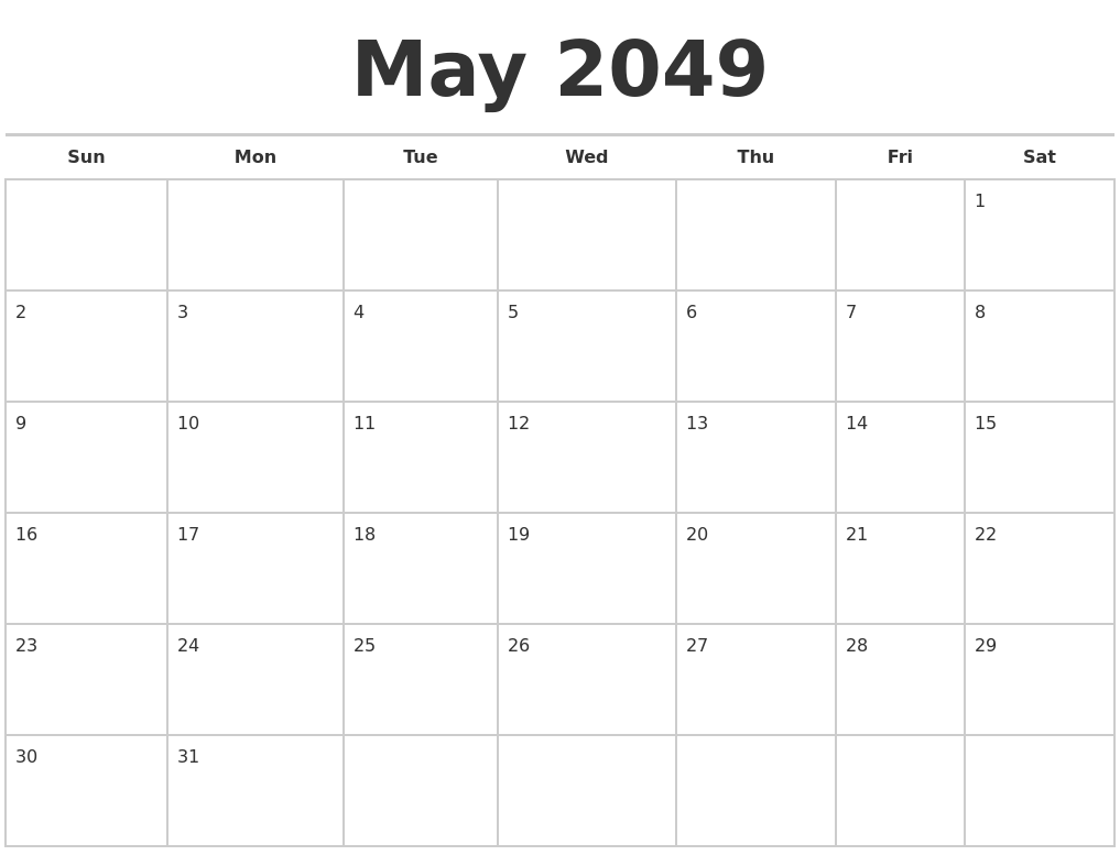 May 2049 Calendars Free
