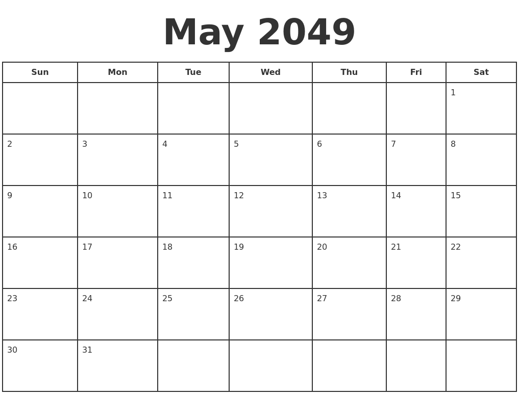 May 2049 Print A Calendar