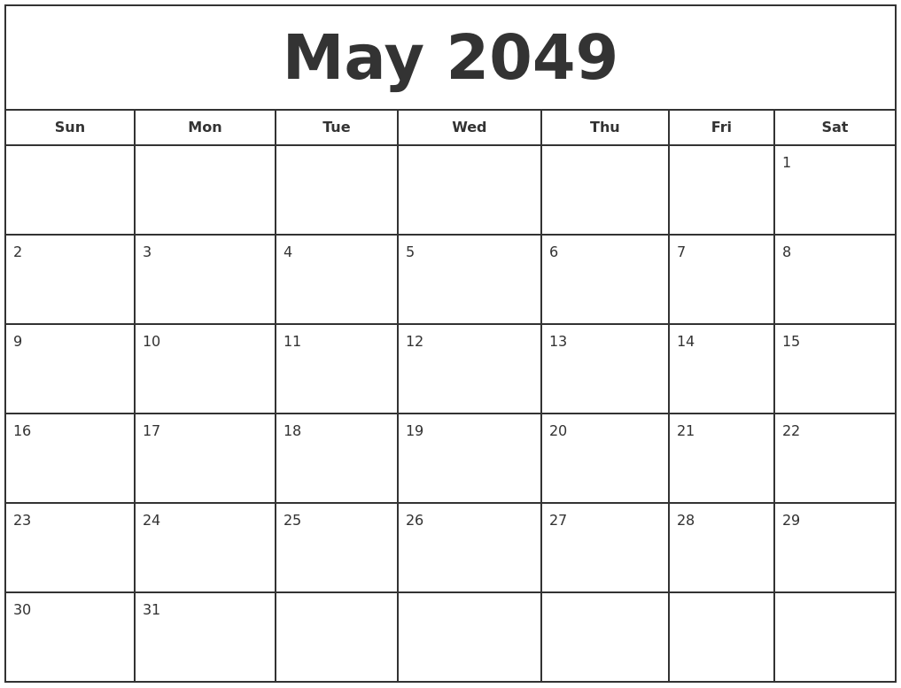 May 2049 Print Free Calendar