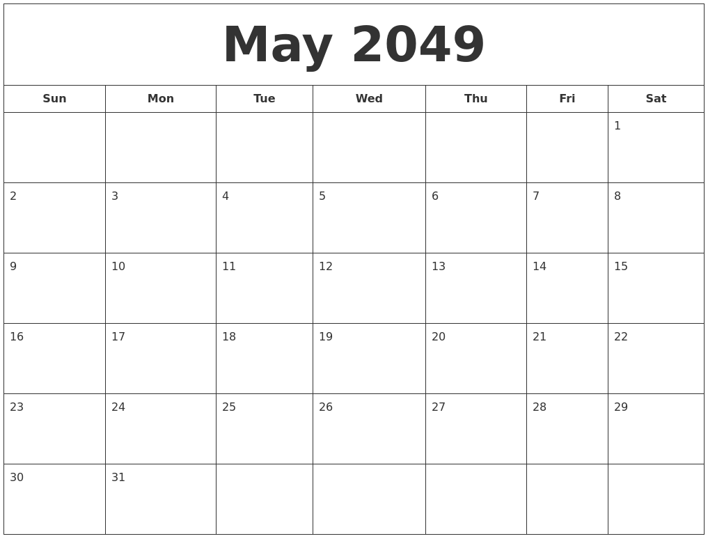 May 2049 Printable Calendar