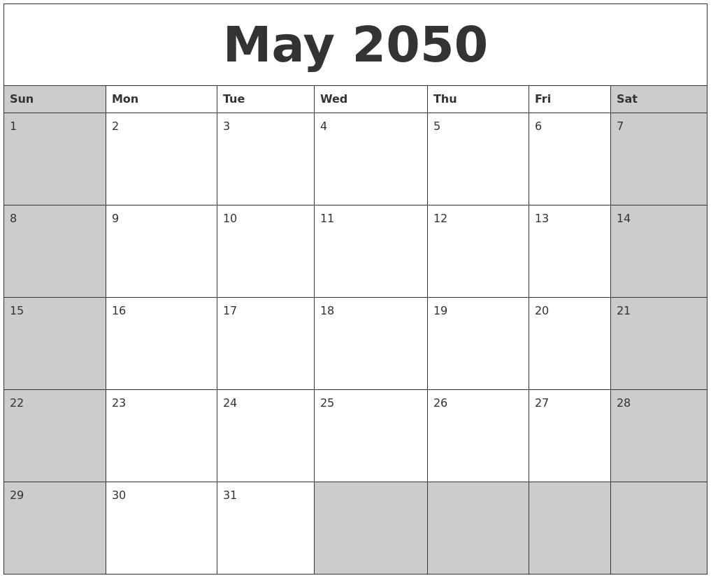 May 2050 Calanders