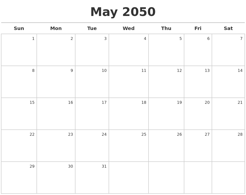 May 2050 Calendar Maker