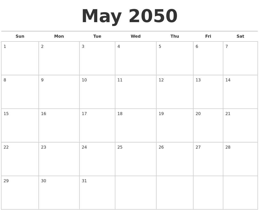 May 2050 Calendars Free