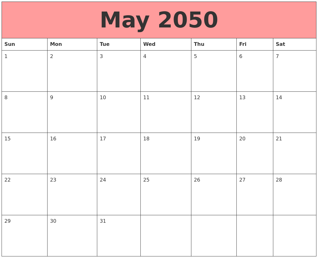 May 2050 Calendars That Work