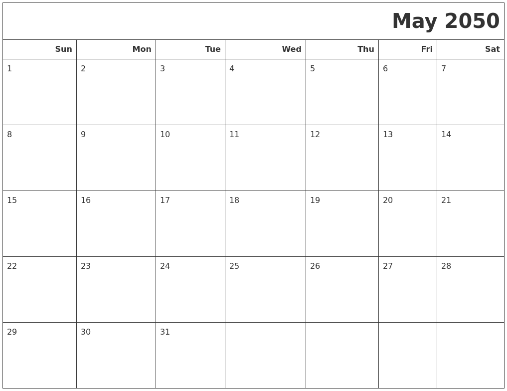 May 2050 Calendars To Print