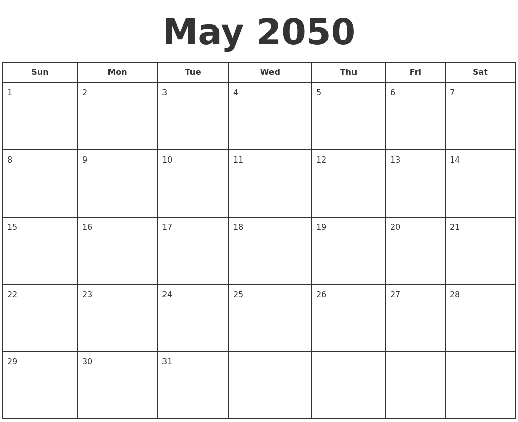 May 2050 Print A Calendar