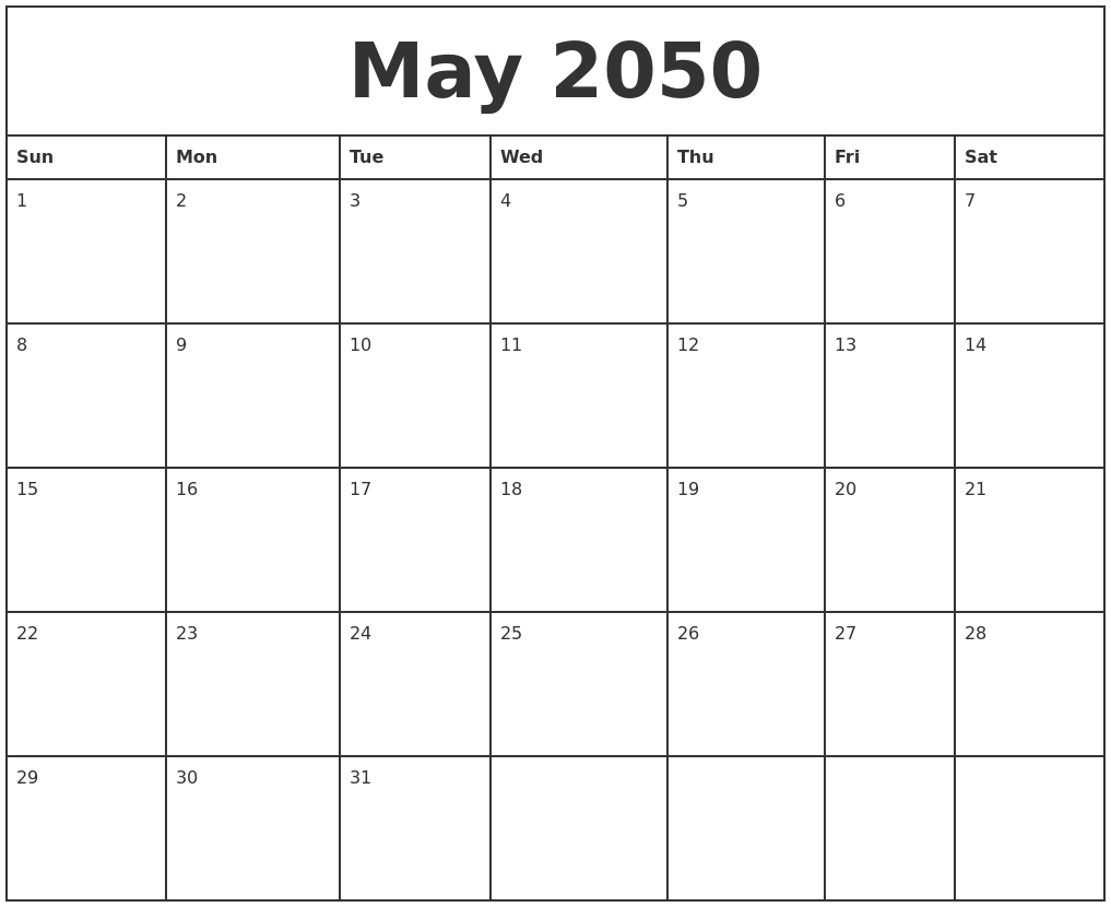 May 2050 Printable Monthly Calendar