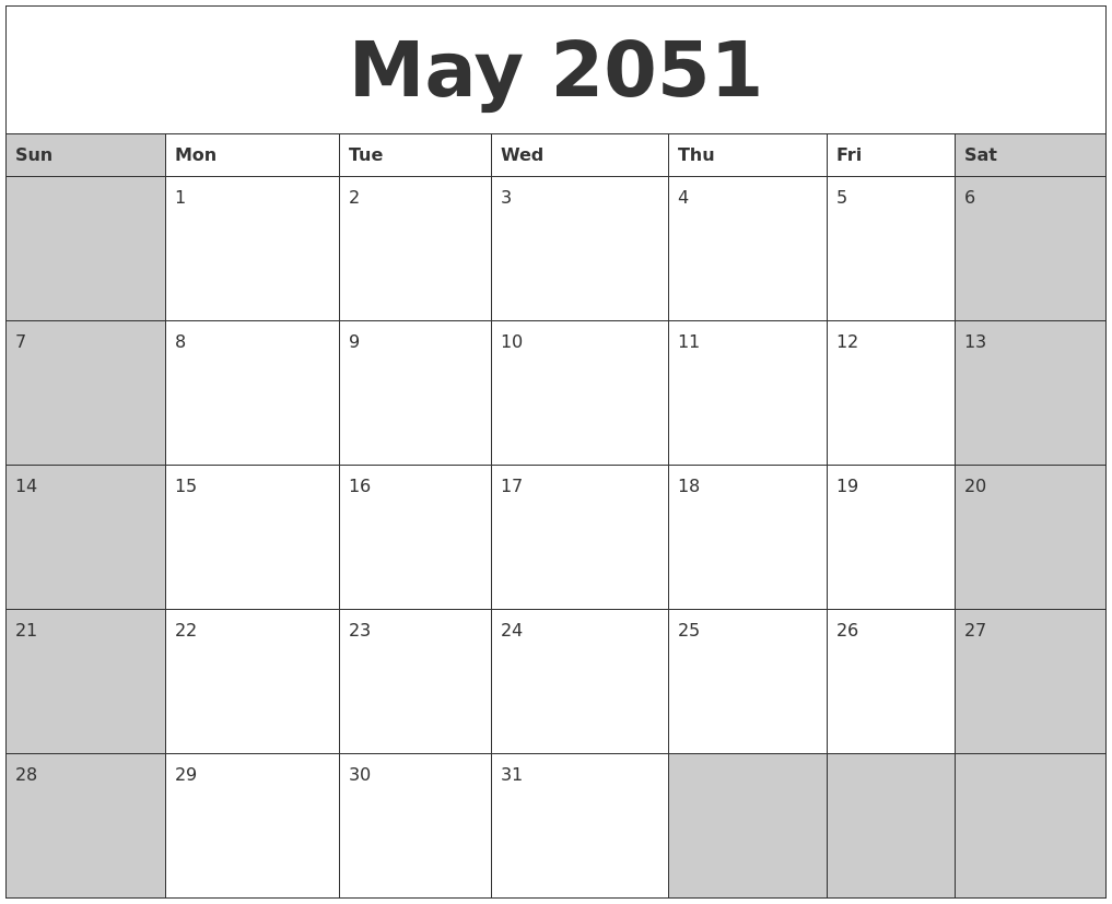 May 2051 Calanders