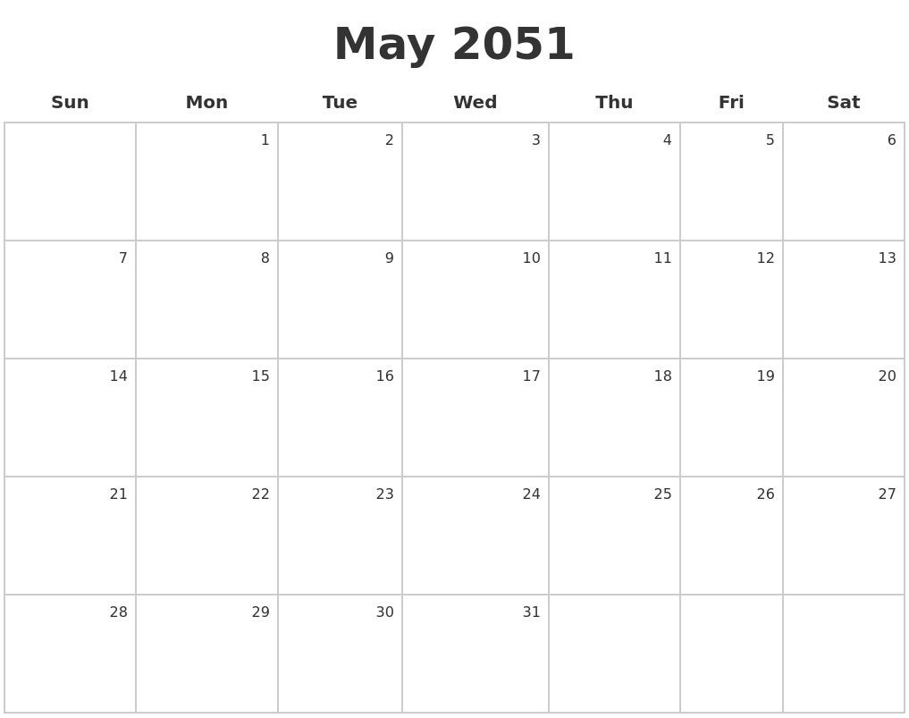 May 2051 Make A Calendar