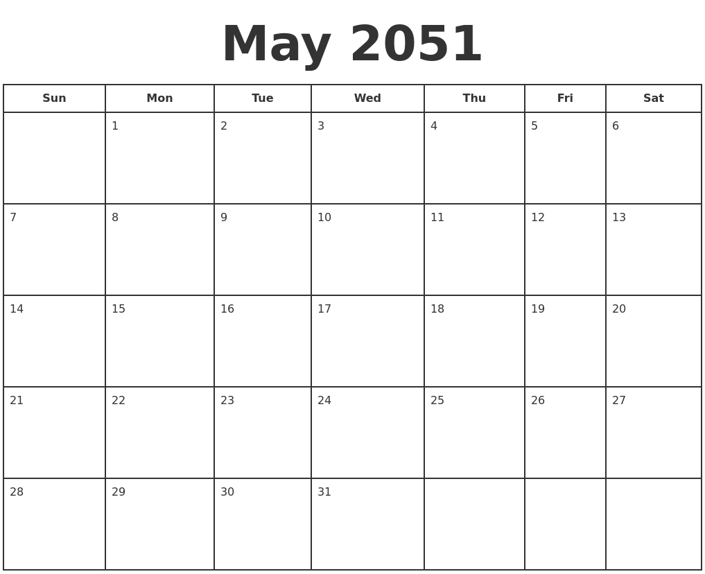 May 2051 Print A Calendar
