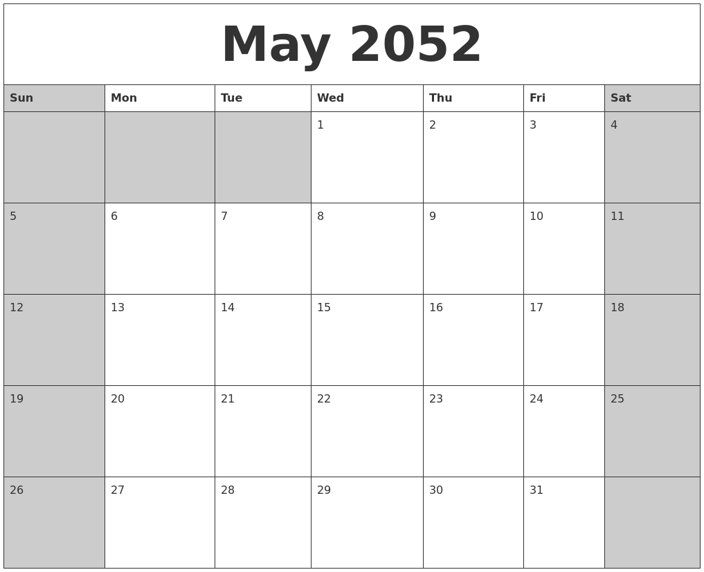 May 2052 Calanders