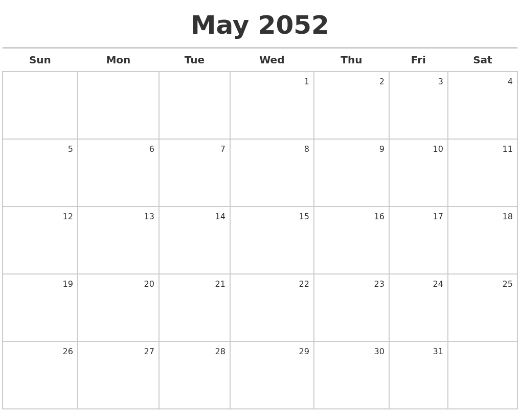 May 2052 Calendar Maker