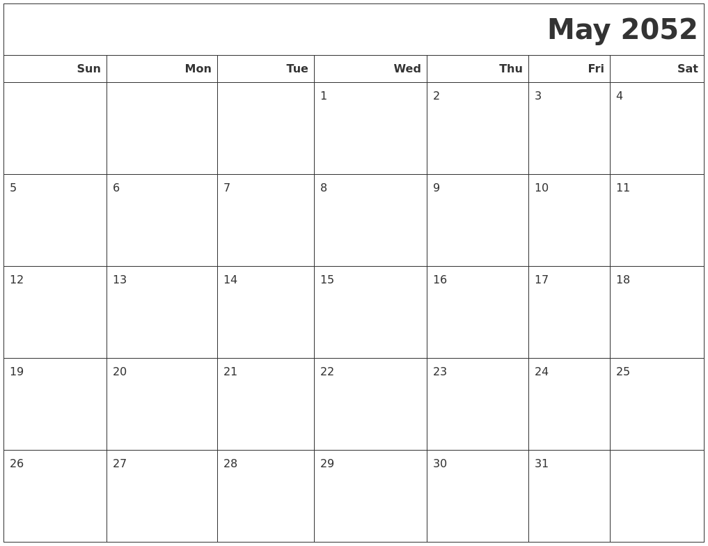 May 2052 Calendars To Print