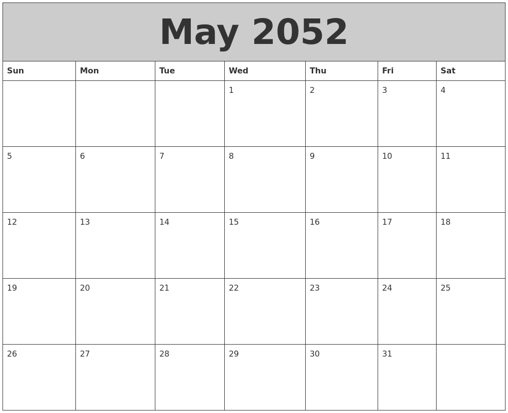 May 2052 My Calendar