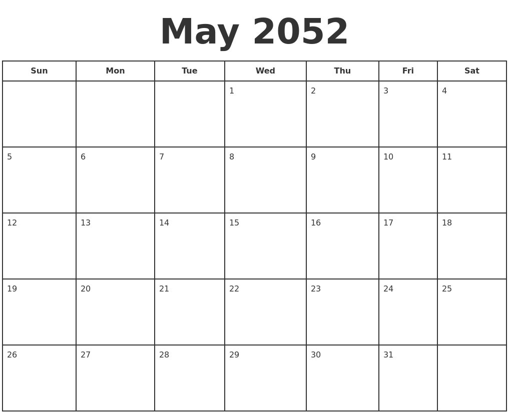 May 2052 Print A Calendar