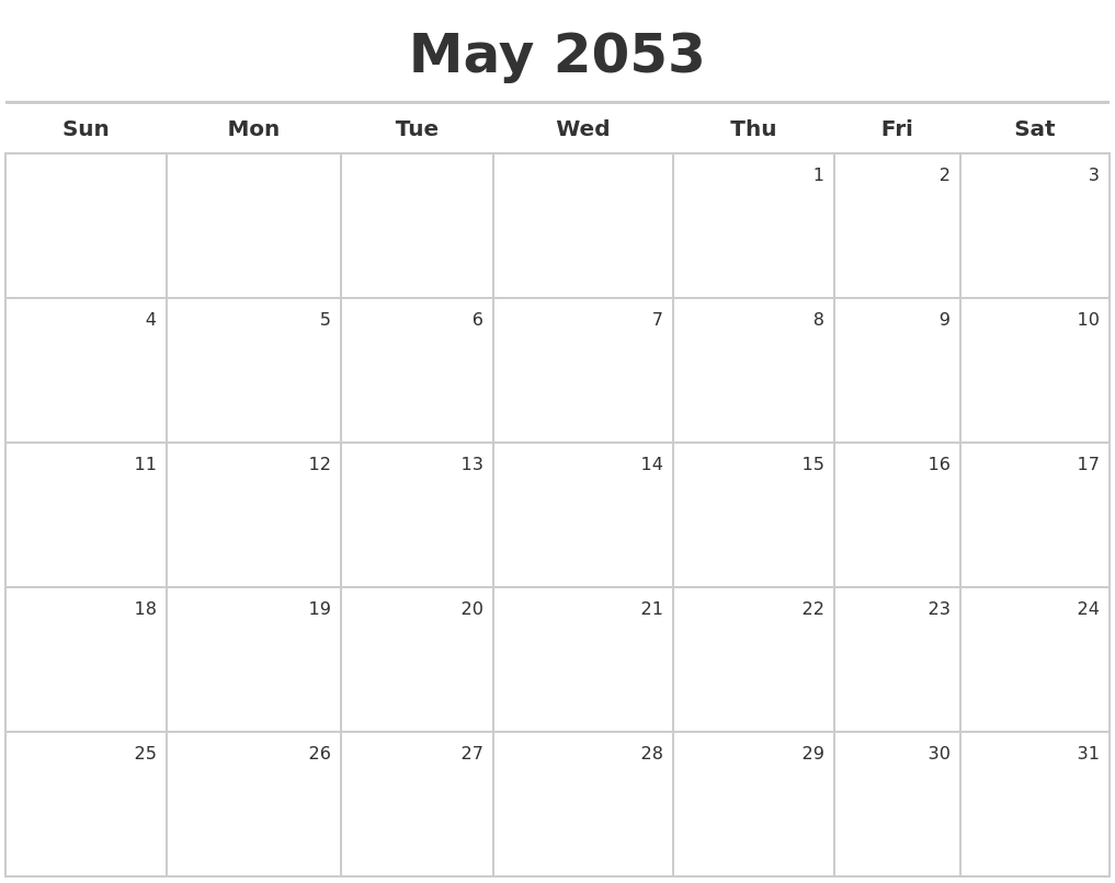 May 2053 Calendar Maker