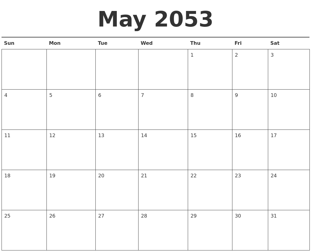 May 2053 Calendar Printable