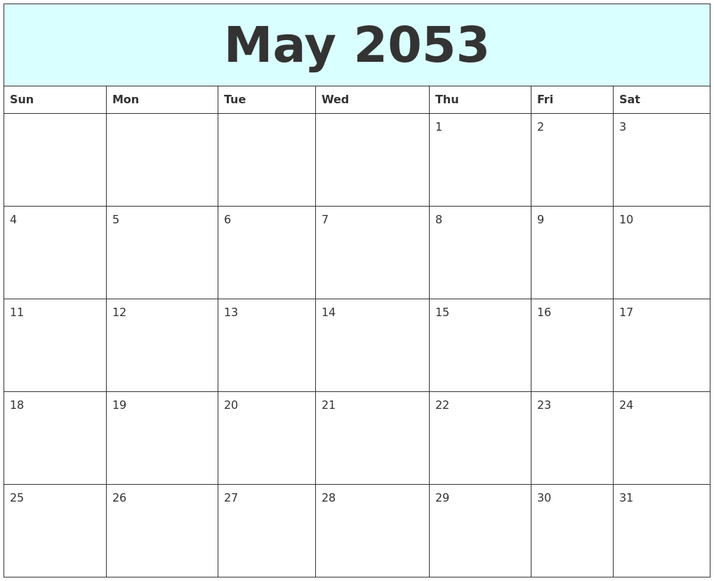 May 2053 Free Calendar