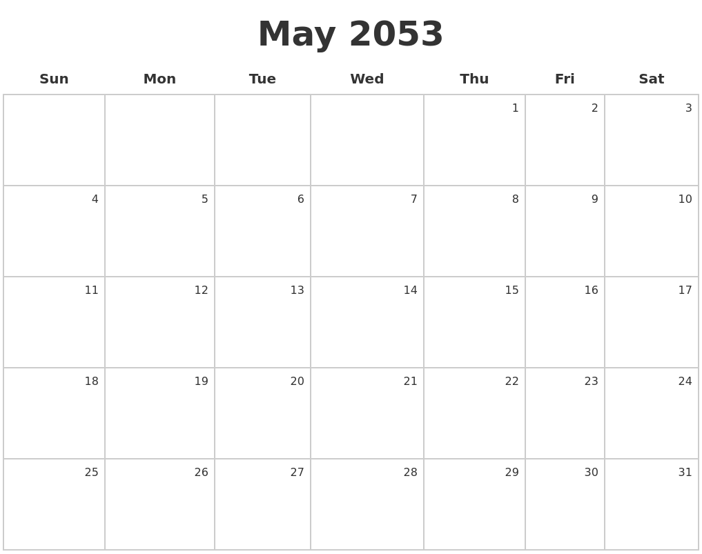 May 2053 Make A Calendar