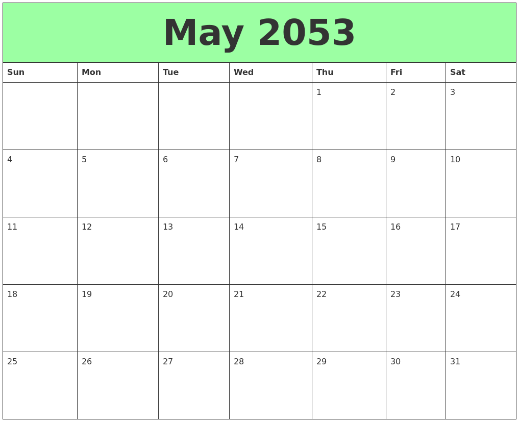 May 2053 Printable Calendars