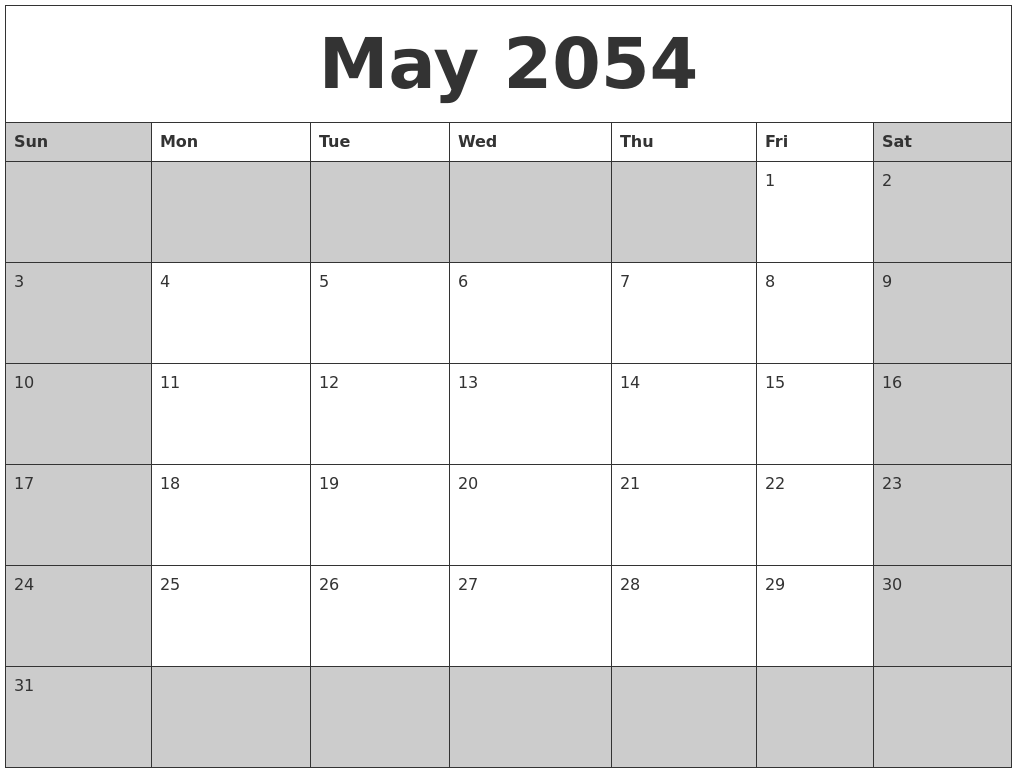 May 2054 Calanders