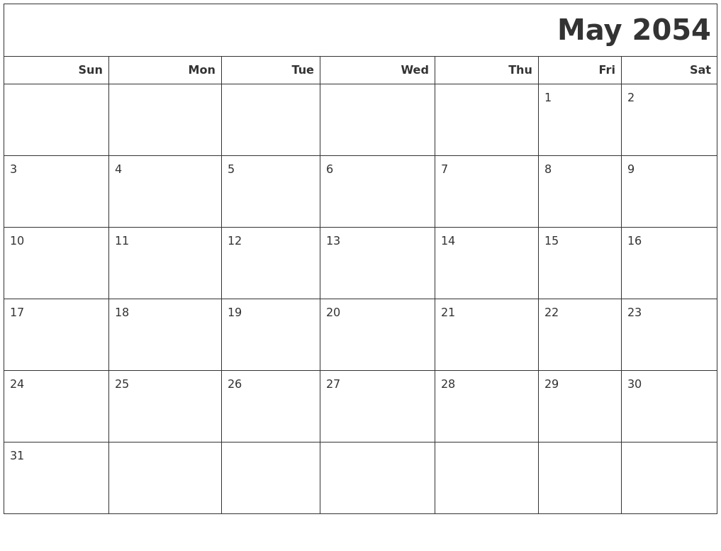 May 2054 Calendars To Print