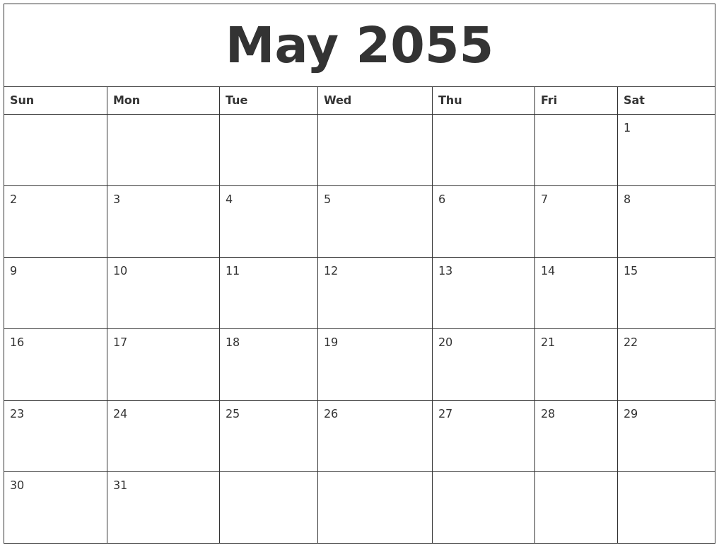 May 2055 Birthday Calendar Template