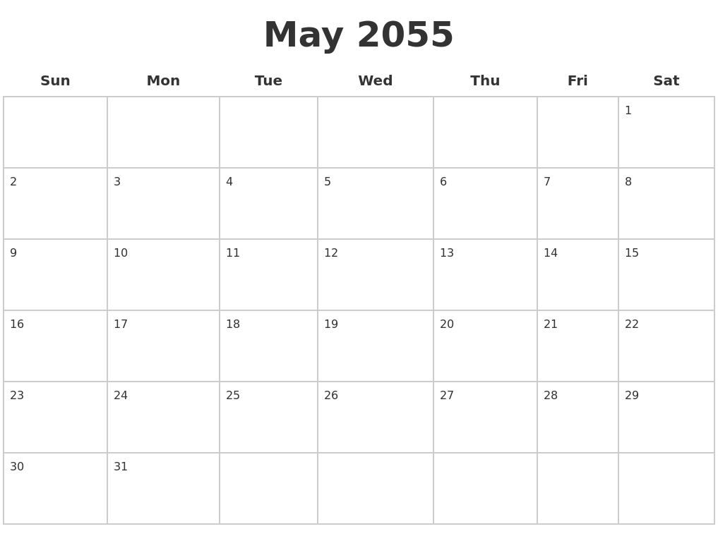 May 2055 Blank Calendar Pages