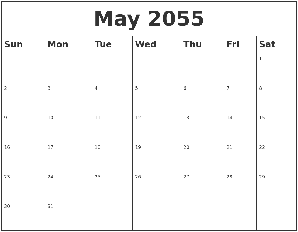 May 2055 Blank Calendar
