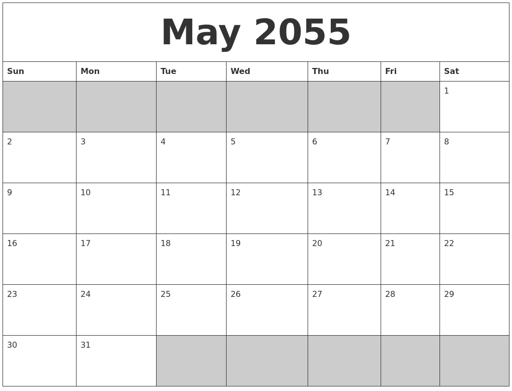 May 2055 Blank Printable Calendar