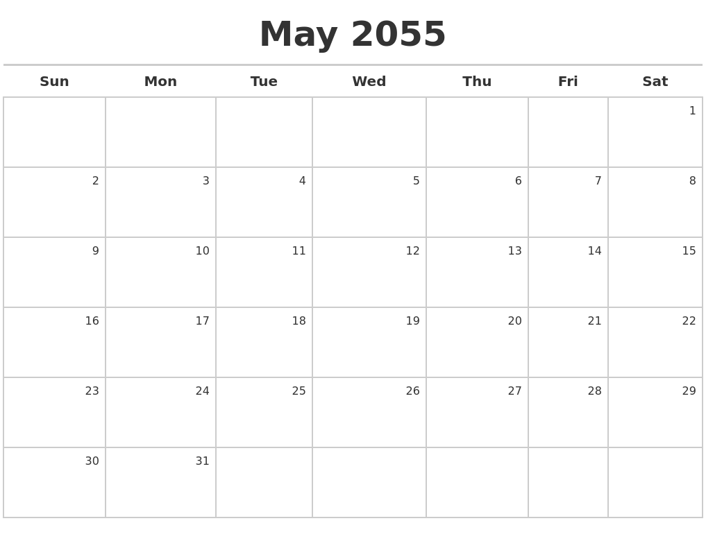 May 2055 Calendar Maker