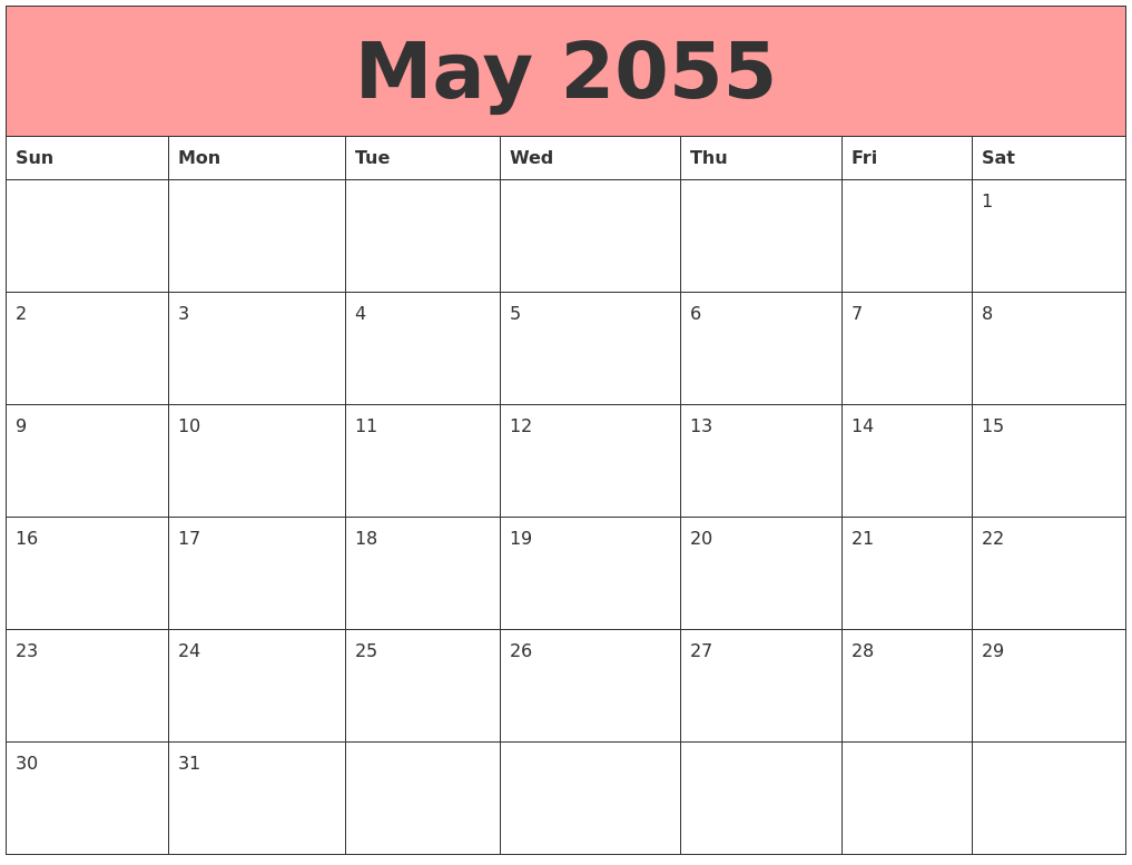 May 2055 Calendars That Work
