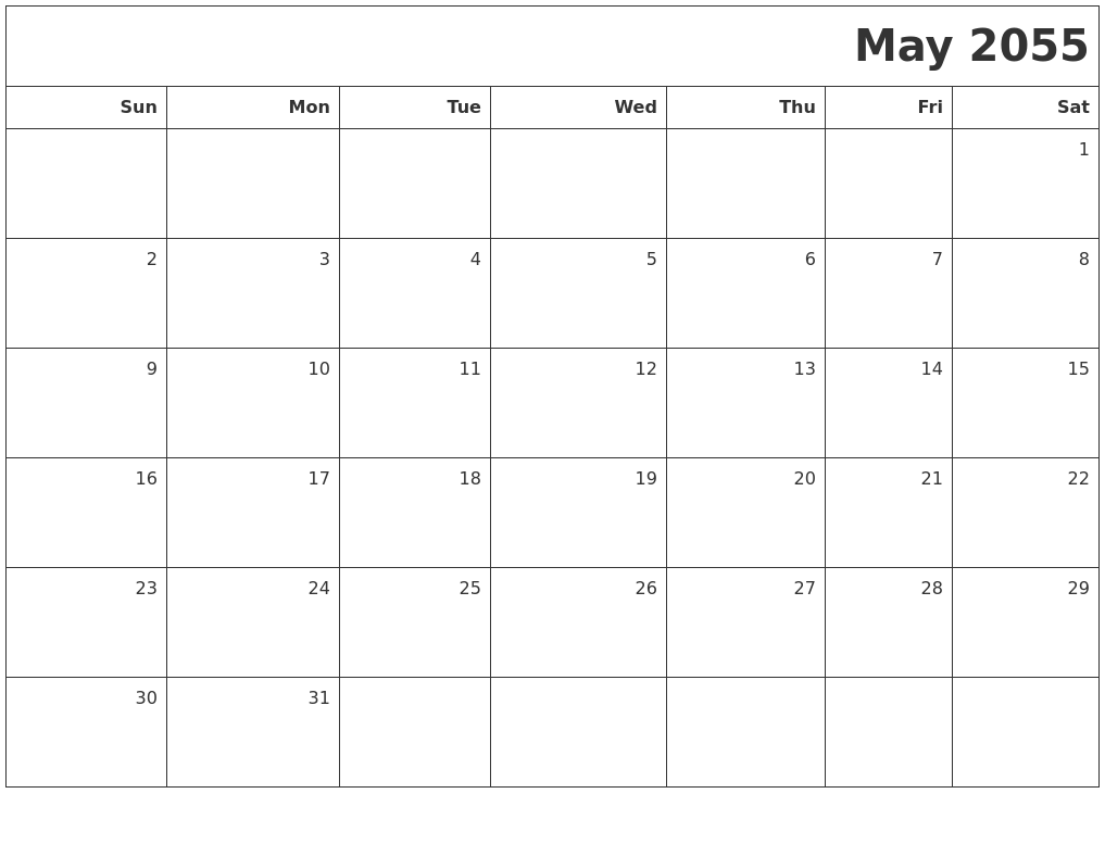 May 2055 Printable Blank Calendar