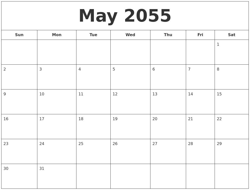 May 2055 Printable Calendar