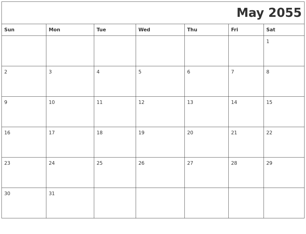 May 2055 Printable Calender