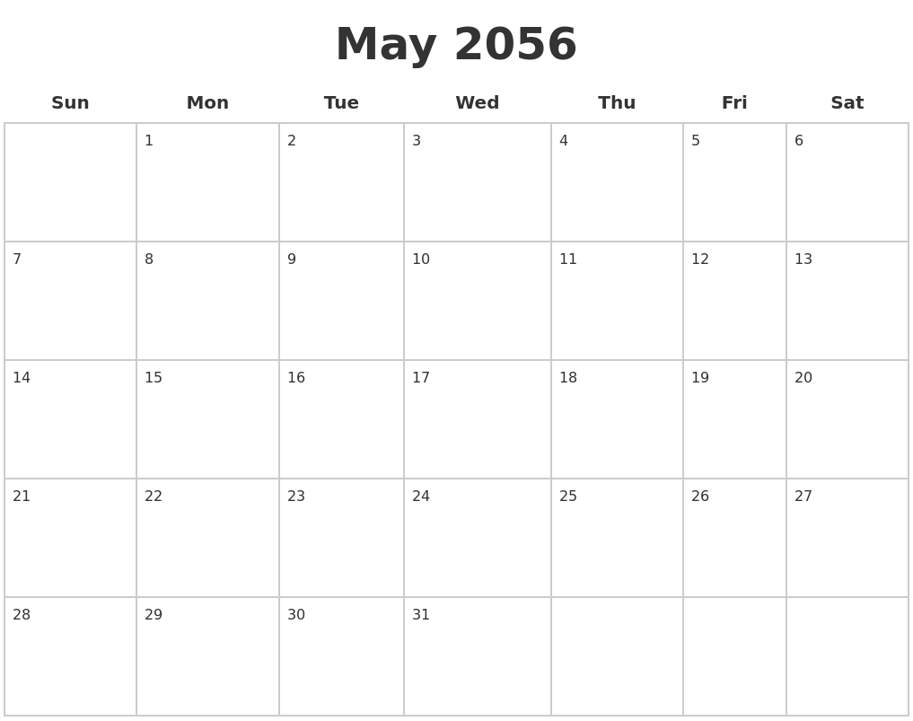 May 2056 Blank Calendar Pages